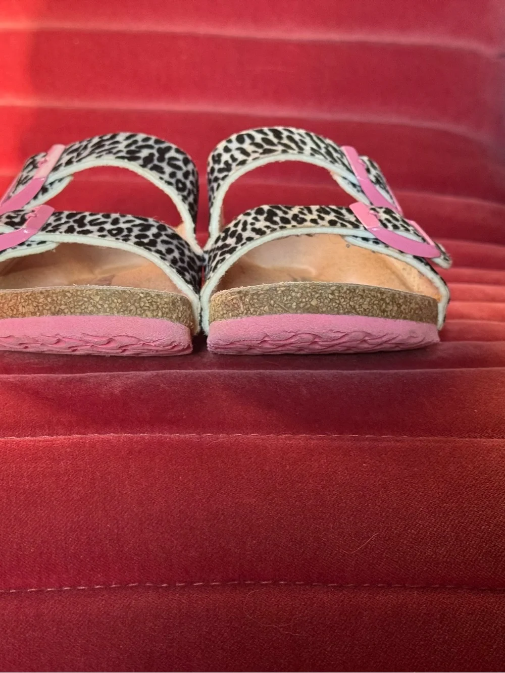 Birkenstock Kids Leopard Print Two-Strap Sandal with Pink Accents